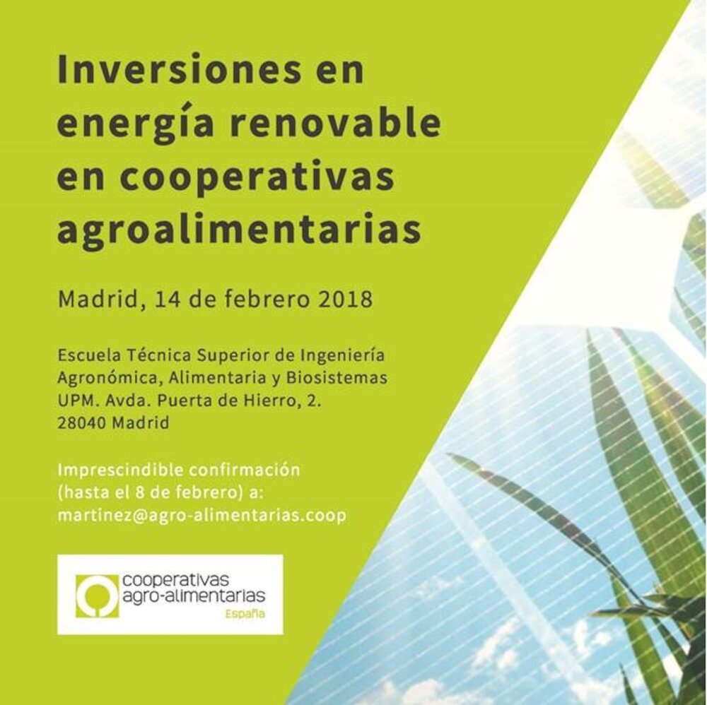 Unas jornadas abordarán las oportunidades de negocio de las energías renovables en cooperativas